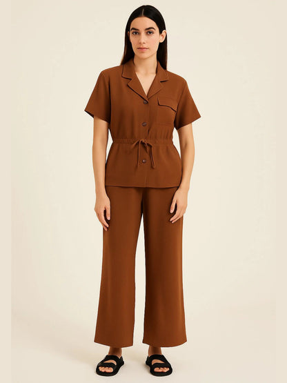 Italian Ladies Short Sleeve Tie Waisted Co-ord Set