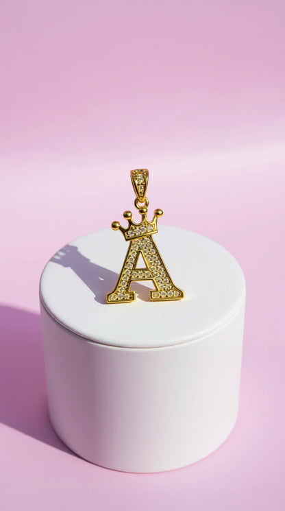Personalized Initial Letter With Crown Crystal Necklace