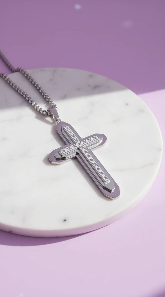 Two Tone Alloy Crystal Cross Necklace