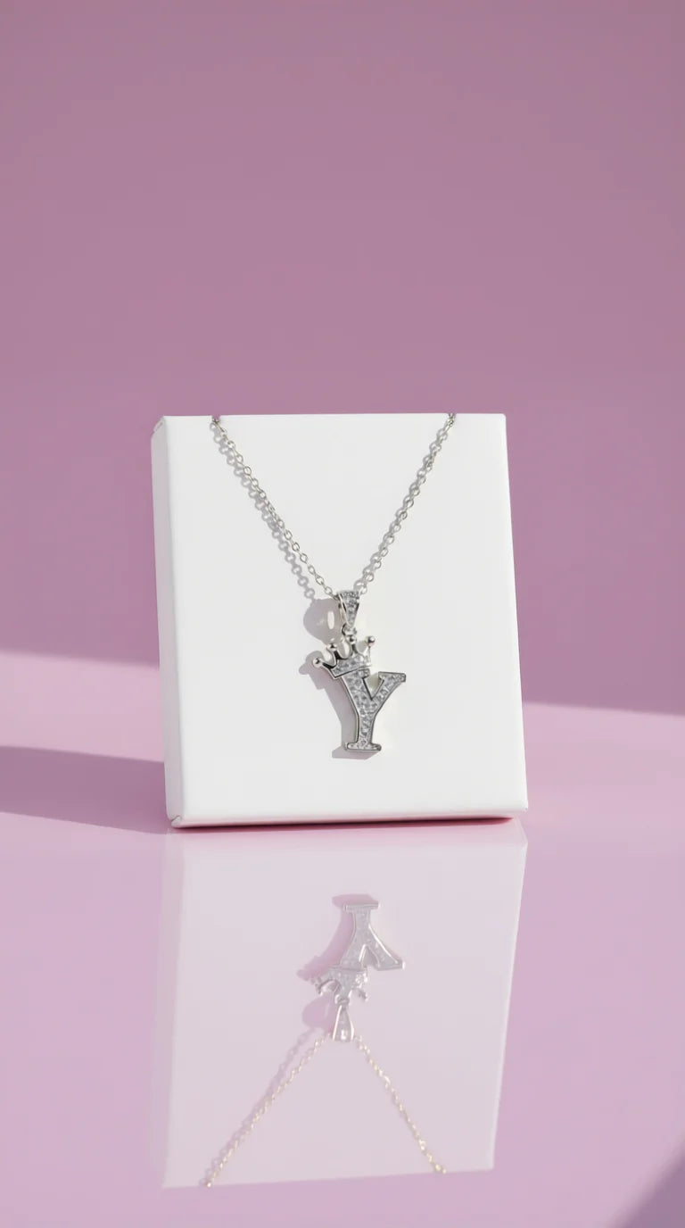 Personalized Initial Letter With Crown Crystal Necklace