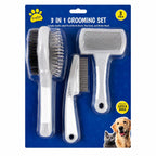 3-in-1 Pet Grooming Set – Pin & Bristle Brush, Flea Comb & Slicker Brush