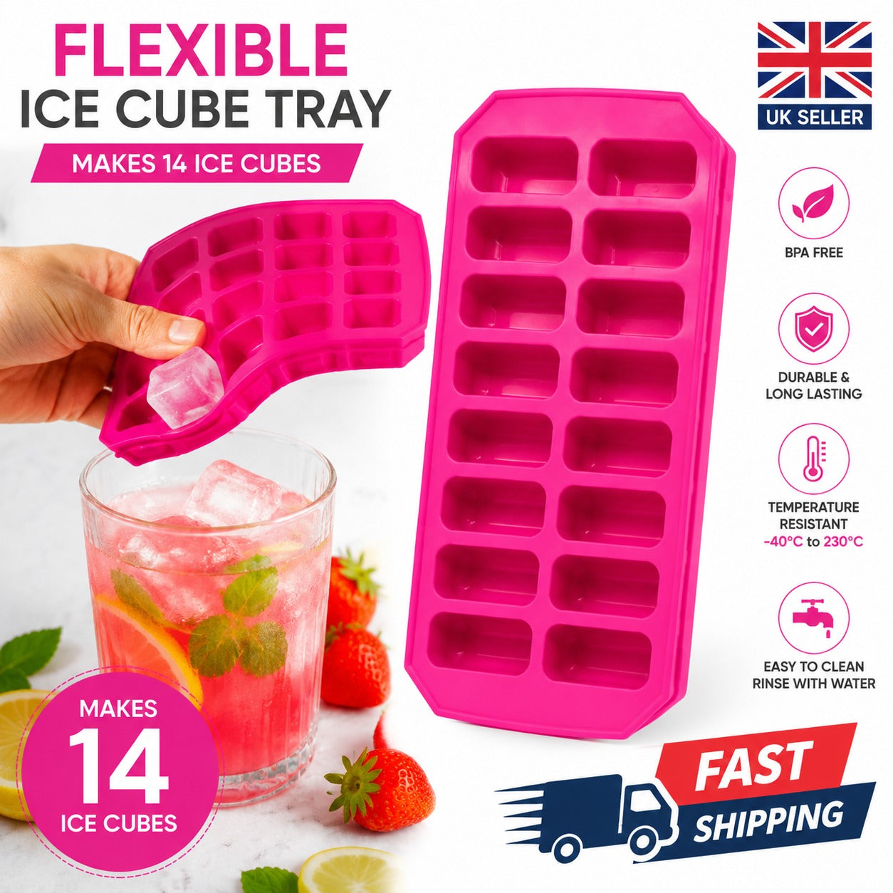 Food Grade Silicone Ice Cube Tray – BPA Free, 15 Compartments, Easy Release
