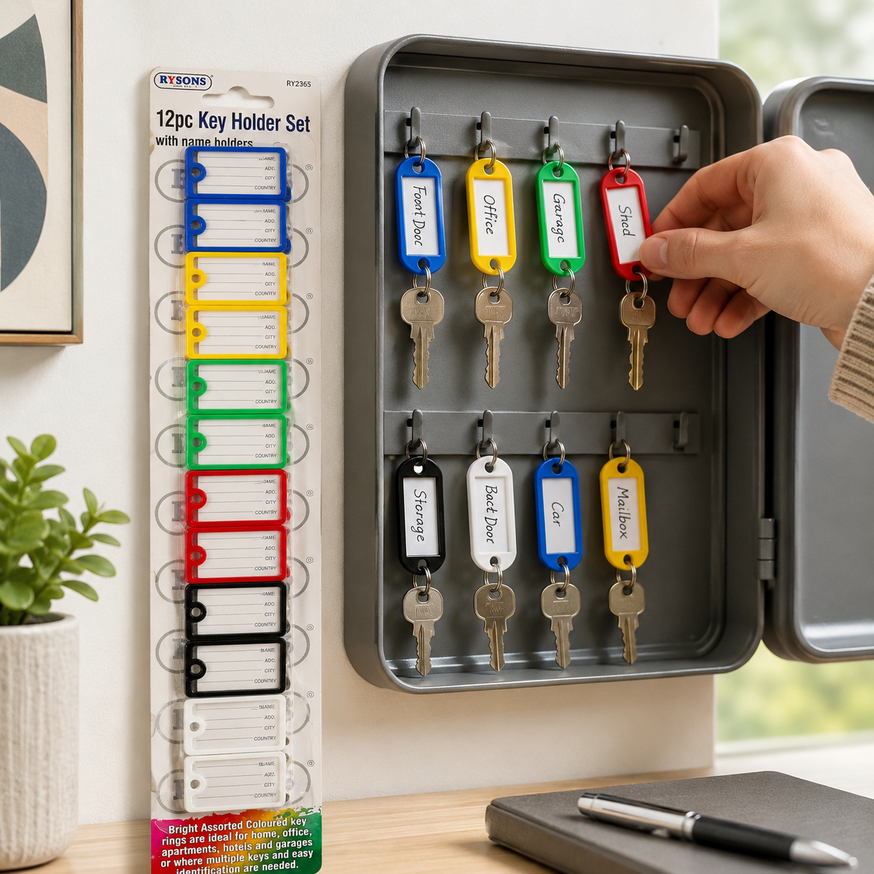 12 Pack Plastic Key Tags ID Labels Key Rings Luggage Bag Name Tags Assorted
