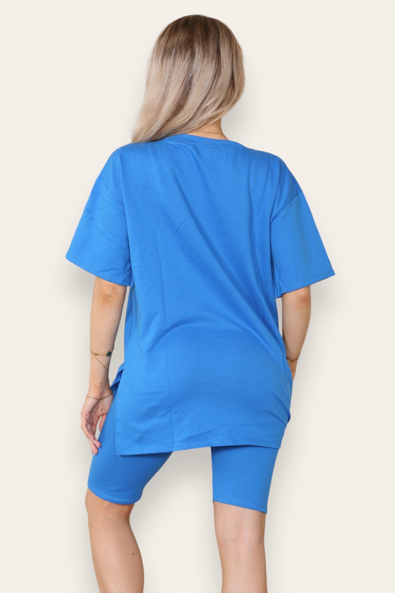 Armour Side Slit Cycling Short and T-Shirts Co-Ord Two Piece Set with Front Love Slogan