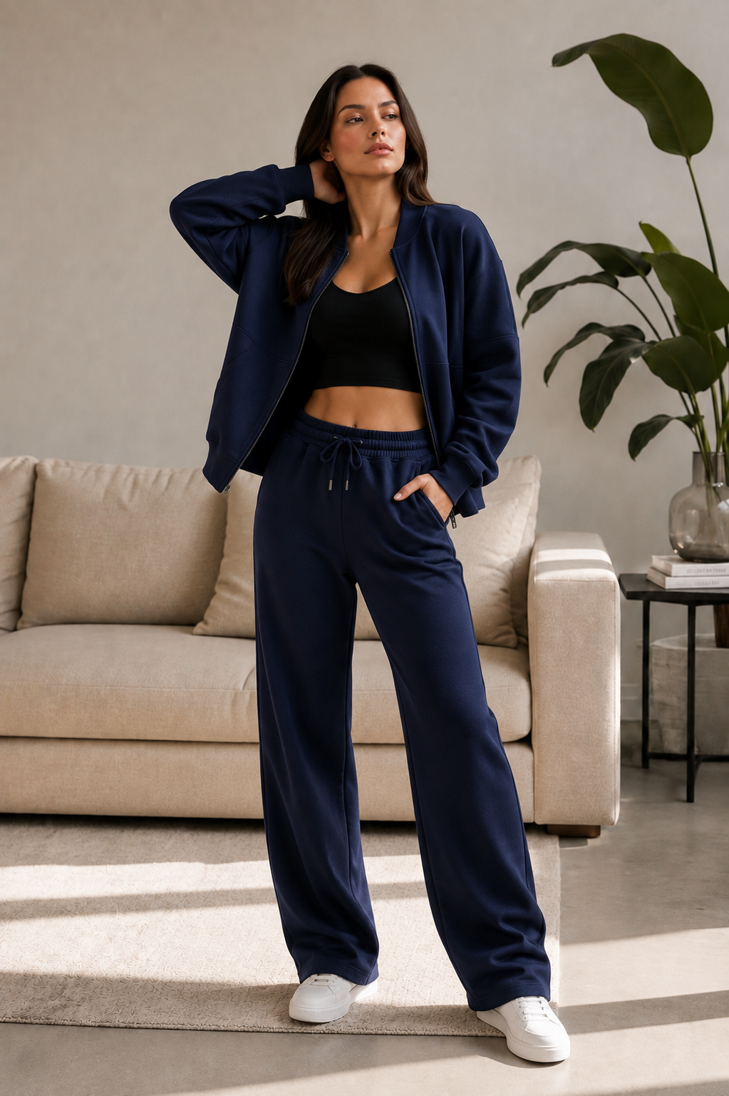 Bomber New Style Oversized Fleece Zipper and Wide Leg Tracksuit