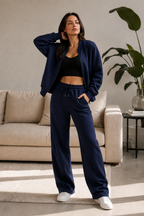 Bomber New Style Oversized Fleece Zipper and Wide Leg Tracksuit