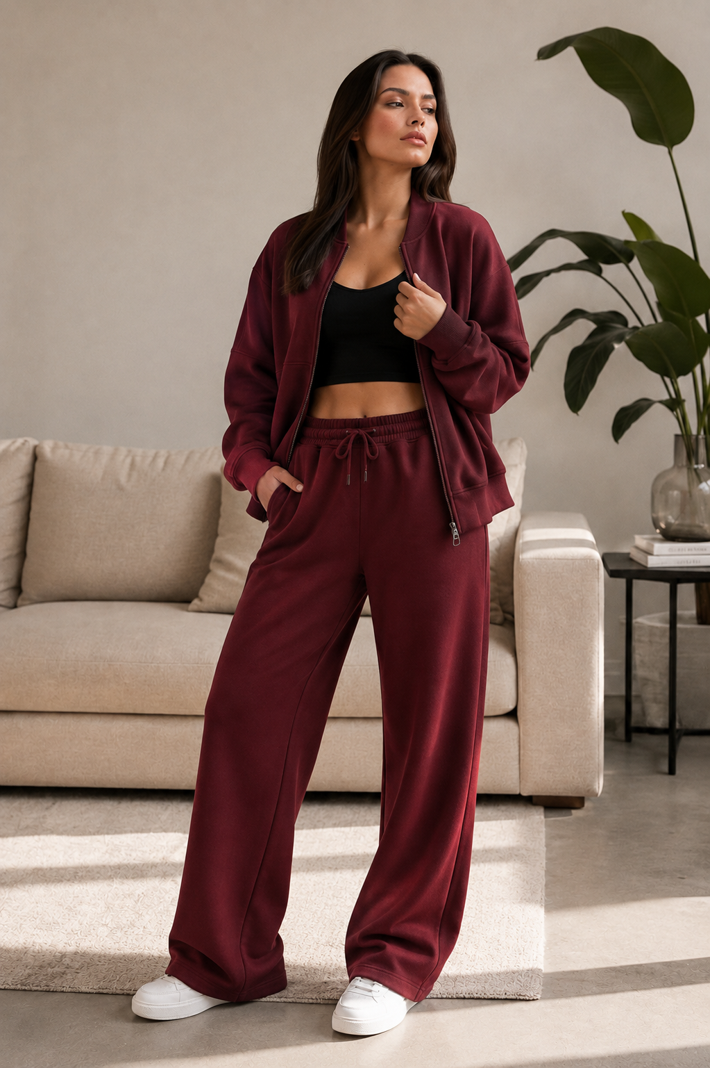 Bomber New Style Oversized Fleece Zipper and Wide Leg Tracksuit