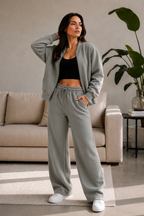 Bomber New Style Oversized Fleece Zipper and Wide Leg Tracksuit