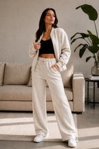 Bomber New Style Oversized Fleece Zipper and Wide Leg Tracksuit
