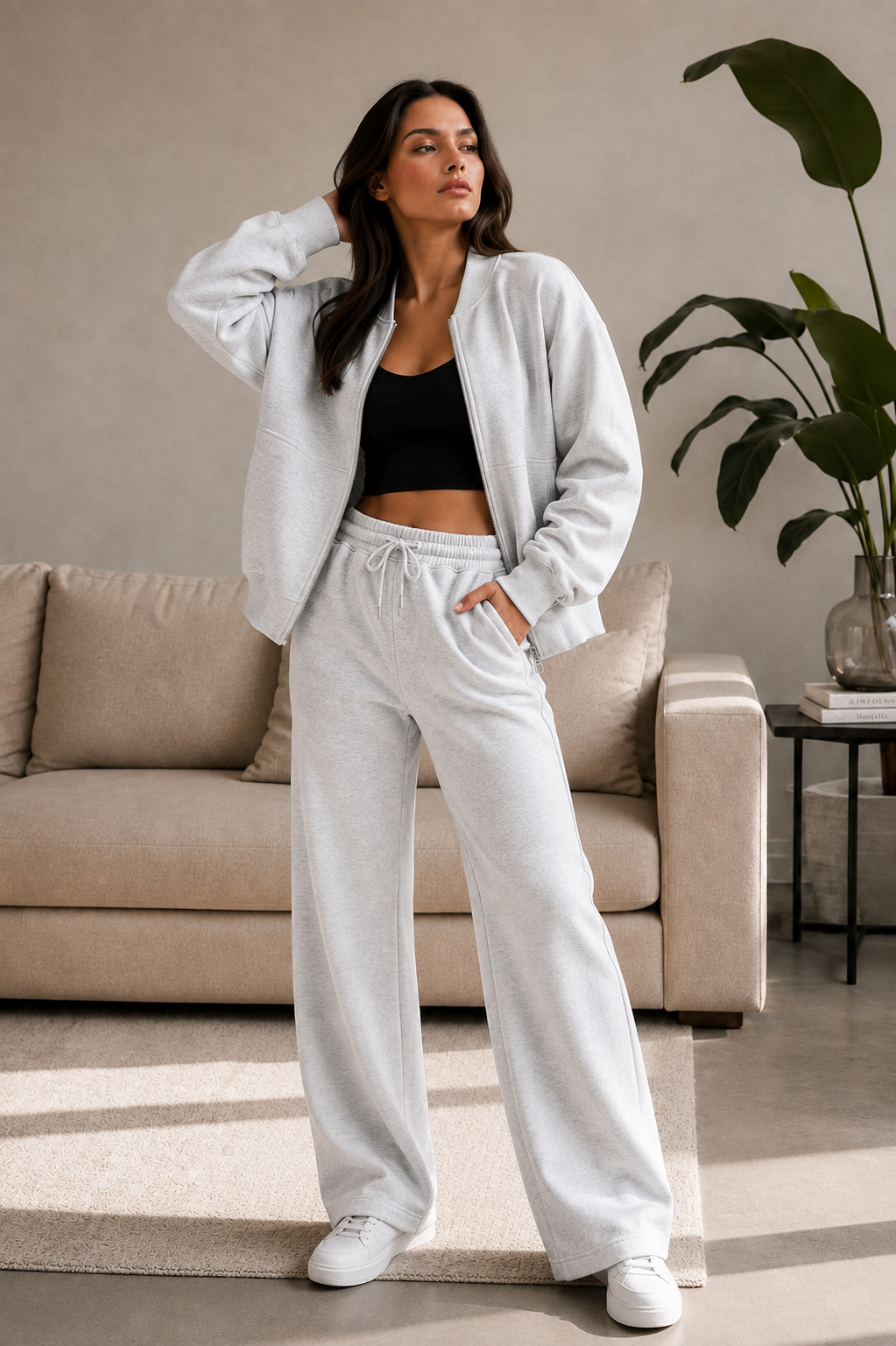 Bomber New Style Oversized Fleece Zipper and Wide Leg Tracksuit