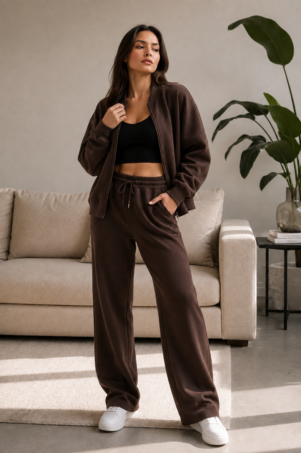 Bomber New Style Oversized Fleece Zipper and Wide Leg Tracksuit