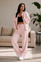 Bomber New Style Oversized Fleece Zipper and Wide Leg Tracksuit