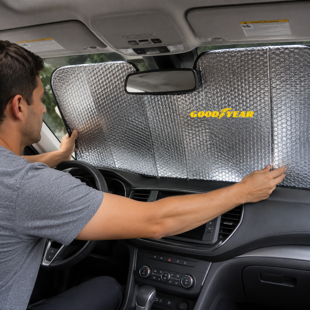 Goodyear Folding Car Sun Shade Reflective Windshield Sun Shield Universal Fit