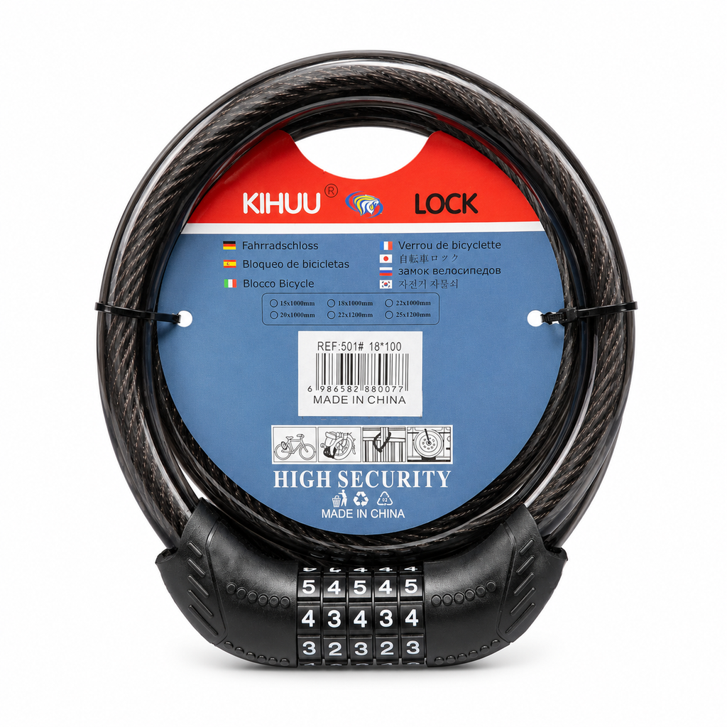 Heavy-Duty 5-Digit Combination Cable Lock for Motorcycle, Bicycle and Scooter