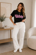 Ladies Oversized 90s Baby Short Sleeves T Shirt Top
