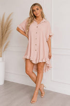 Over Sized Italian Gold Button Pleated Frill Ruffle TikTok Dress Top