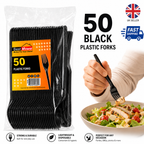 50 Black Plastic Forks Disposable Heavy Duty Cutlery for BBQ Party Picnic Catering