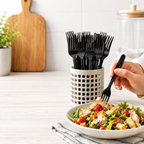 50 Black Plastic Forks Disposable Heavy Duty Cutlery for BBQ Party Picnic Catering