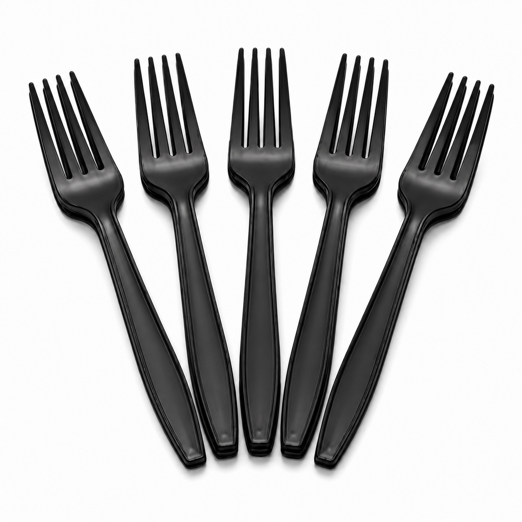 50 Black Plastic Forks Disposable Heavy Duty Cutlery for BBQ Party Picnic Catering