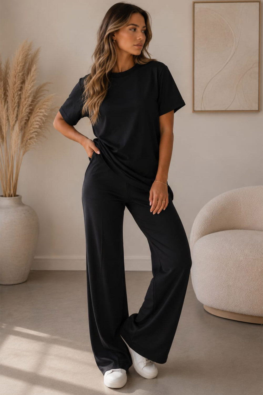 Side Cinched Flared Trousers Set