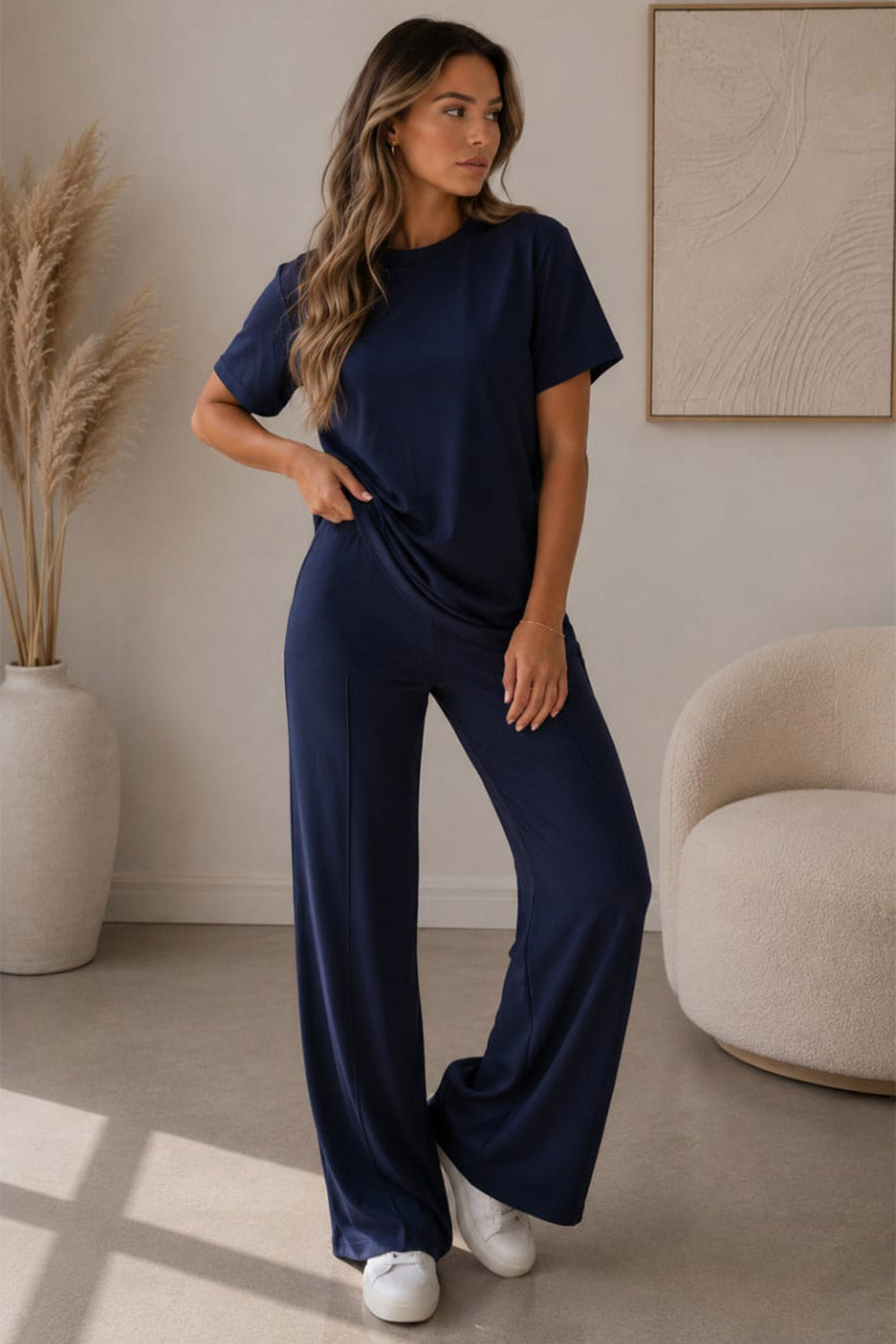 Side Cinched Flared Trousers Set