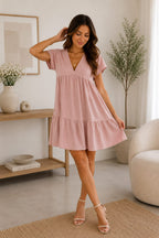Ladies Italian V Neck Smock Dress