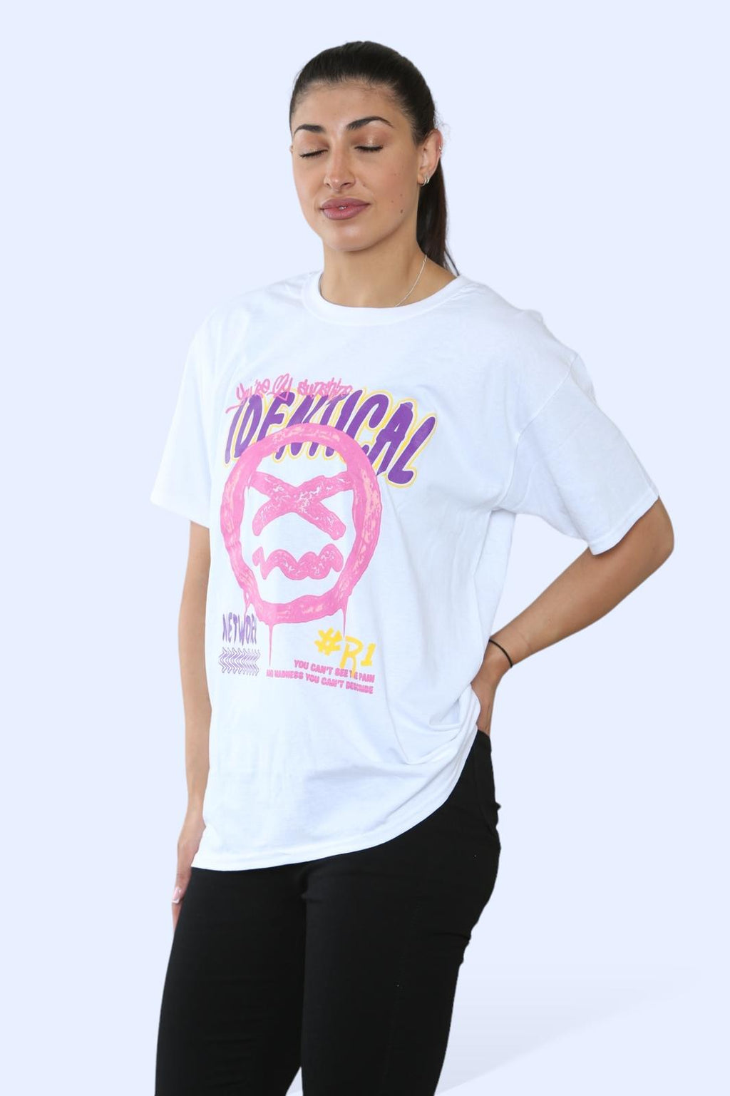 Ladies Identical Printed Short Sleeve T-Shirt Top