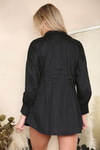 Collar Pleated Long Sleeve Women Fitted Waist Shirt