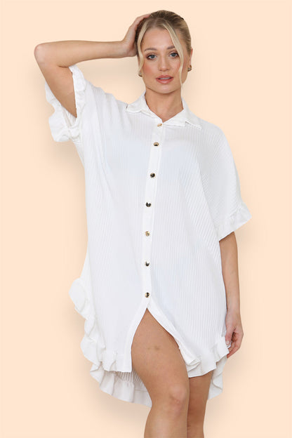Over Sized Italian Gold Button Pleated Frill Ruffle TikTok Dress Top