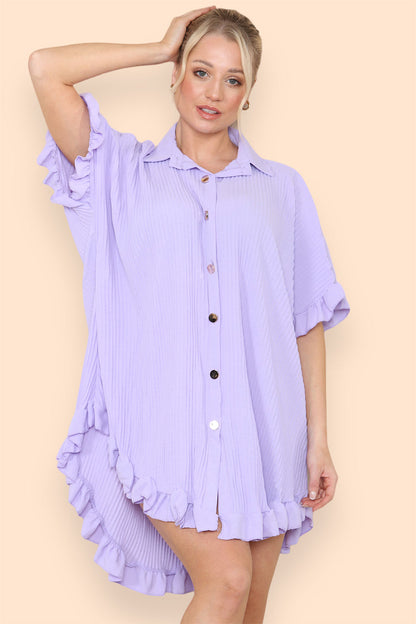 Over Sized Italian Gold Button Pleated Frill Ruffle TikTok Dress Top