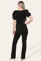 Silky Satin Puff Sleeves Ribbed Lounge Set