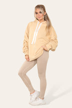 Oversized Ruched Sleeves Hoodie With Satin Ribbon with High Waist High Rise Seamless Ribbed Legging Set
