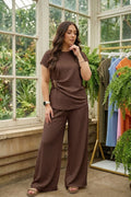 Ladies Gold Clasp Side Ruched Buckle detail Top and Wide Leg Trousers Cheesecloth Lightweight Summer Co-Ord