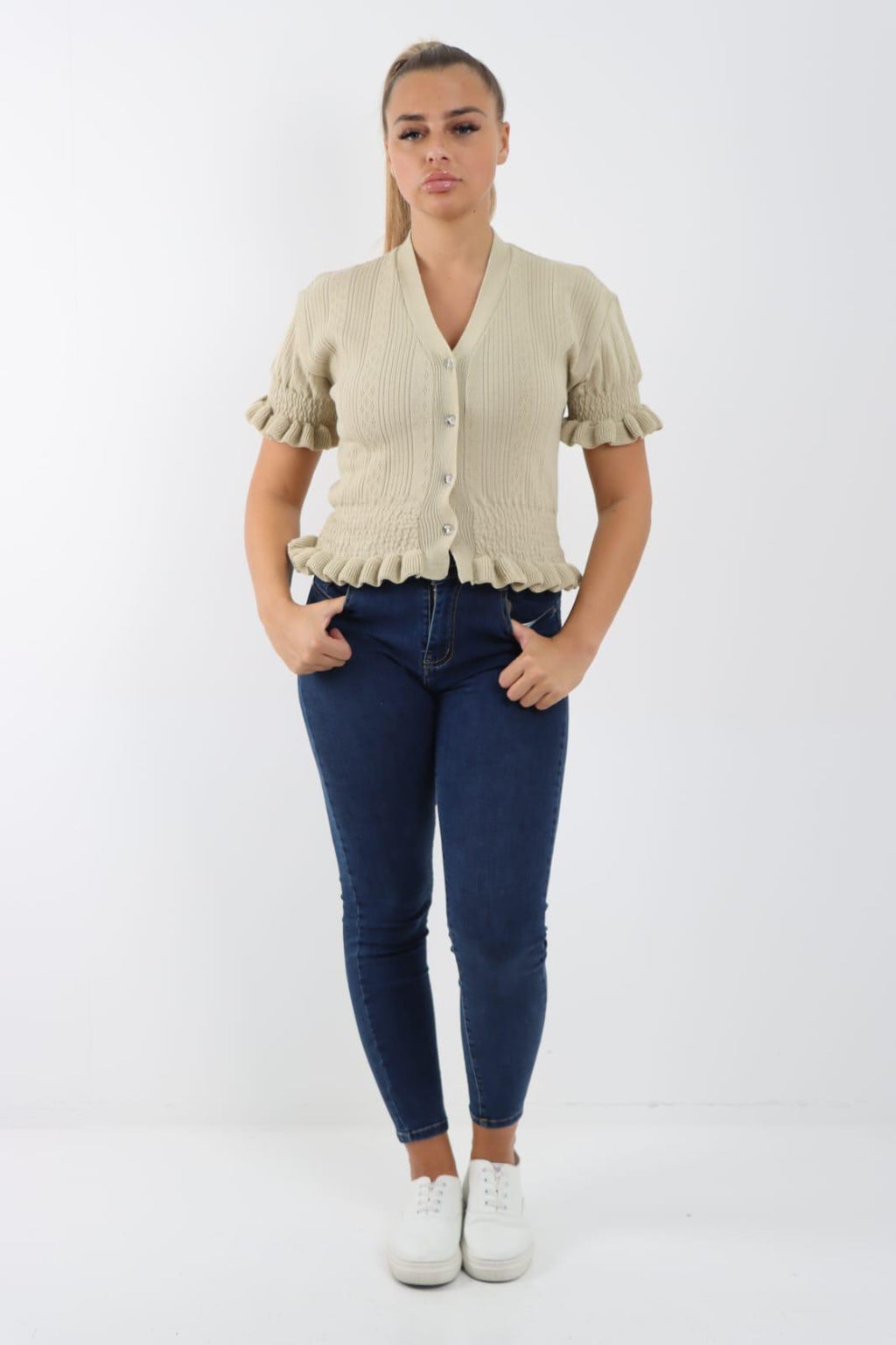 Short Sleeve Frill Cardigan