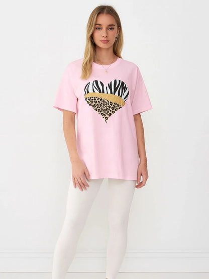 Ladies Tiger/Leopard Heart Oversized T Shirt