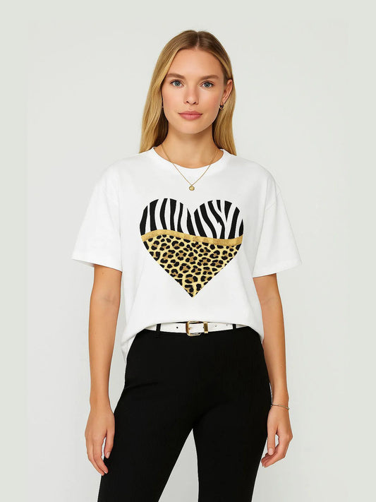 Ladies Tiger/Leopard Heart Oversized T Shirt