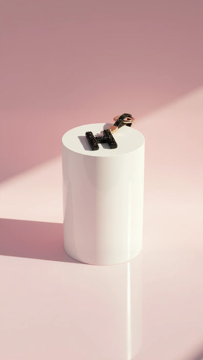 Initial Letter Black Crystal Key Ring & Bag Charm