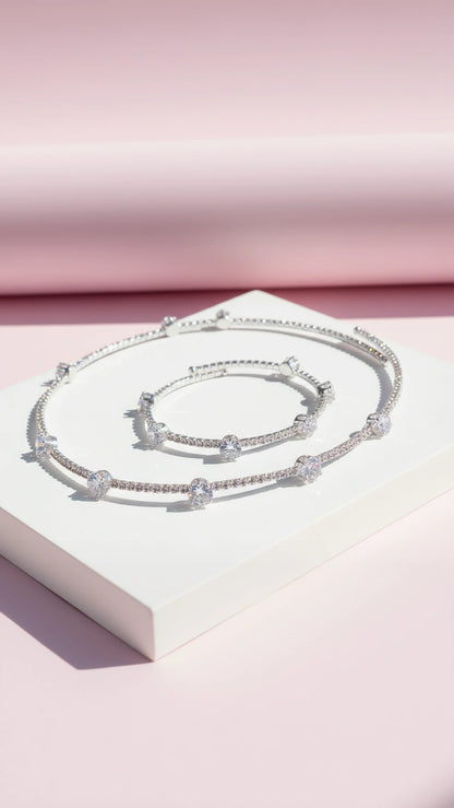 Round Cut Crystal Choker & Bracelet Set