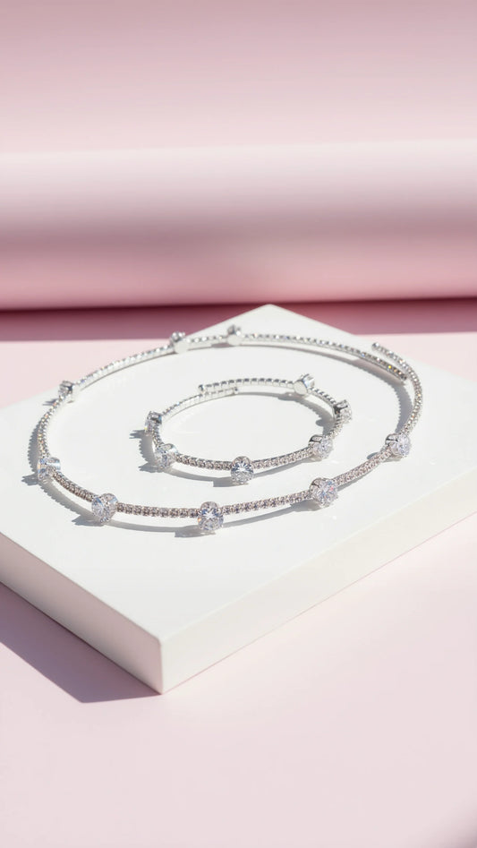 Round Cut Crystal Choker & Bracelet Set