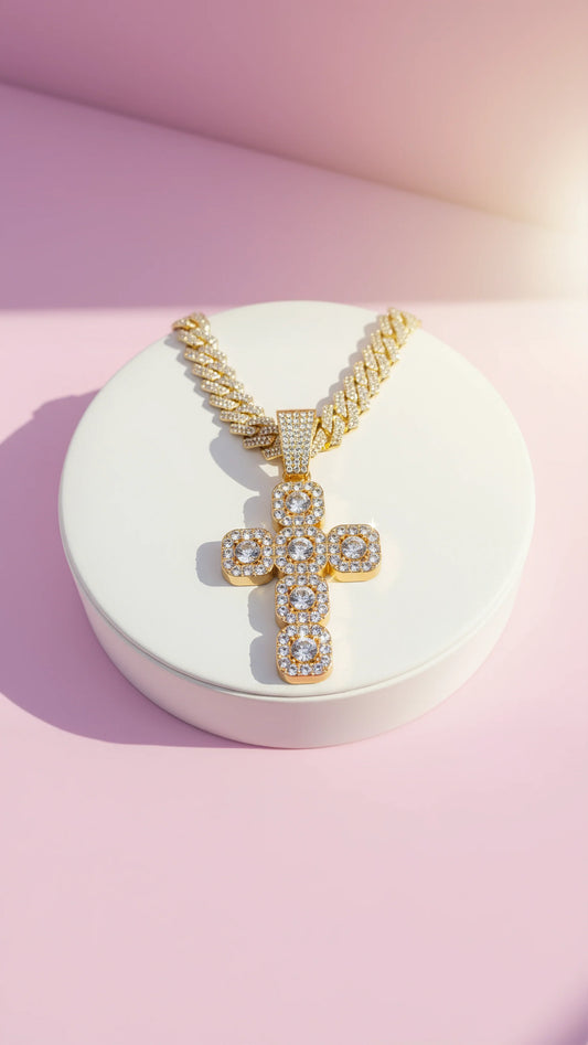 Stainless Steel Crystal Cross Necklace
