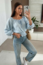 Check print off-the-shoulder blouse with viscose lining