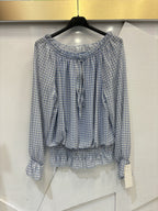 Check print off-the-shoulder blouse with viscose lining