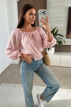 Check print off-the-shoulder blouse with viscose lining