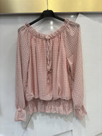 Check print off-the-shoulder blouse with viscose lining