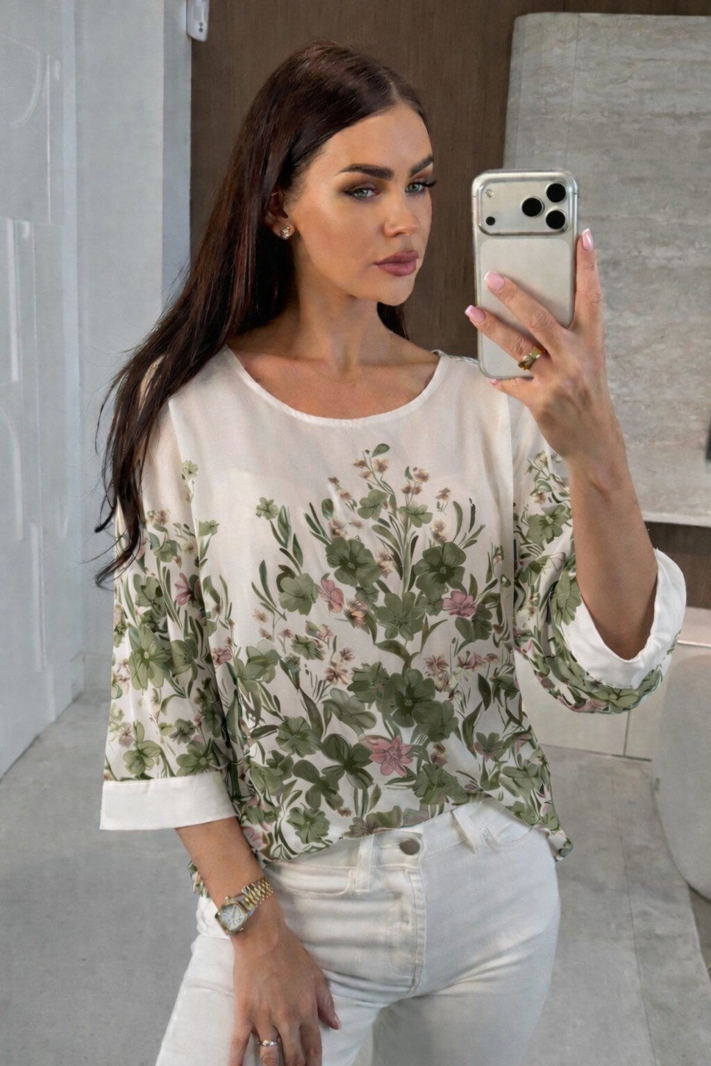 Floral print blouse with 3/4 sleeves