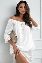Textured off-shoulder blouse with ruffled sleeves