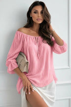 Textured off-shoulder blouse with ruffled sleeves