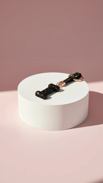 Initial Letter Black Crystal Key Ring & Bag Charm