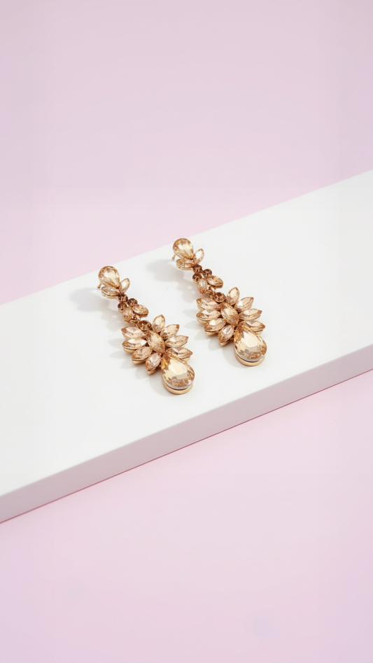 Gold Baroque Crystal Drop and Dangle Earrings
