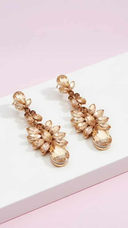 Gold Baroque Crystal Drop and Dangle Earrings